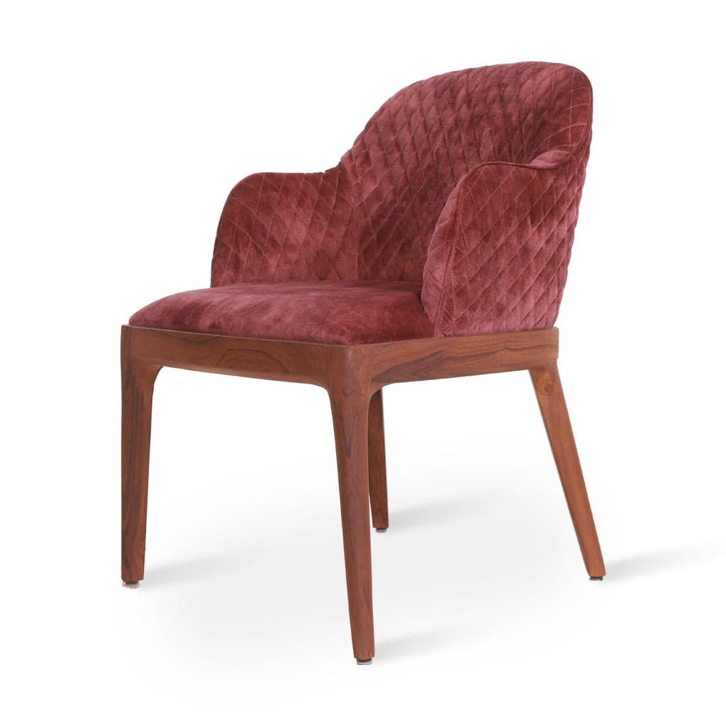 Ozlu - Teak Dining Chair, Maroon Fabric by Alankaram