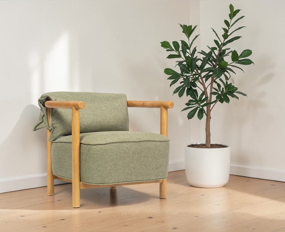 Mazzy Rubber Wood Arm Chair – Solid Wood Modern Arm Chair for Home - (Sage Green) by Furniselan