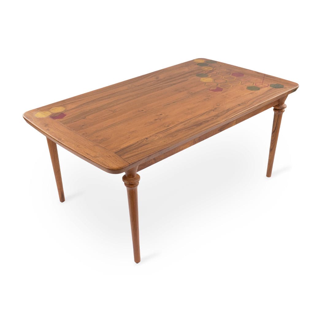 Piki Teakwood Dining Table with Hexagonal Artwork by Alankaram