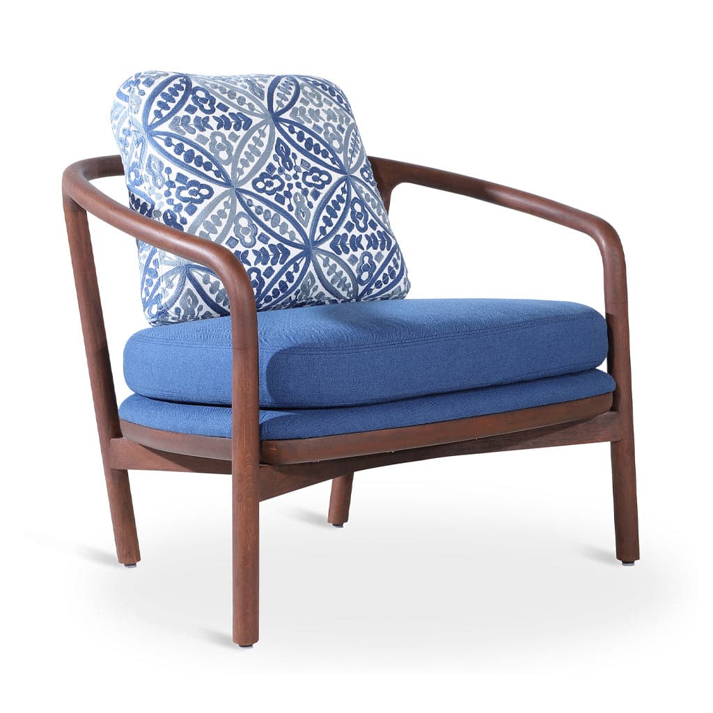 Nofo - Teak Lounge Chair, Blue, Printed Fabric 2 by Alankaram