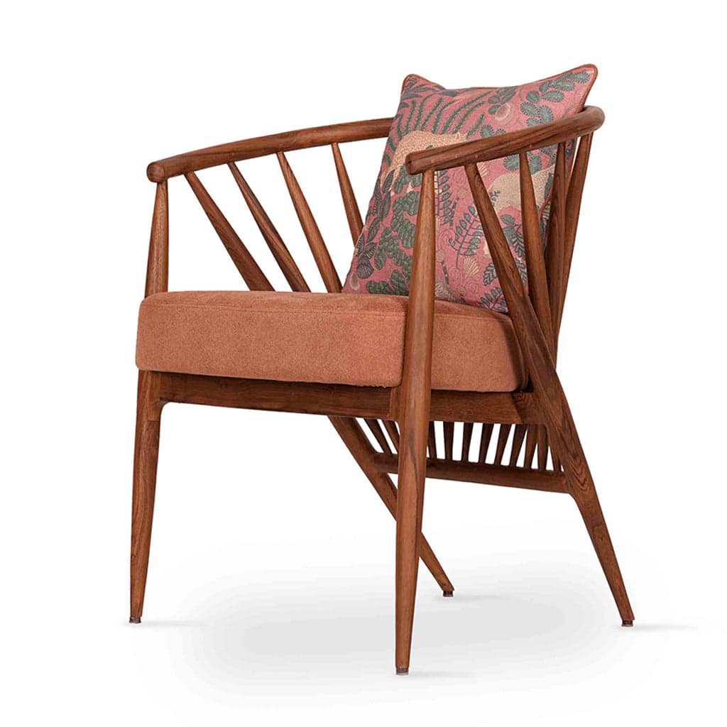 Hloma - Teak Dining Chair With Orange Printed Fabric by Alankaram