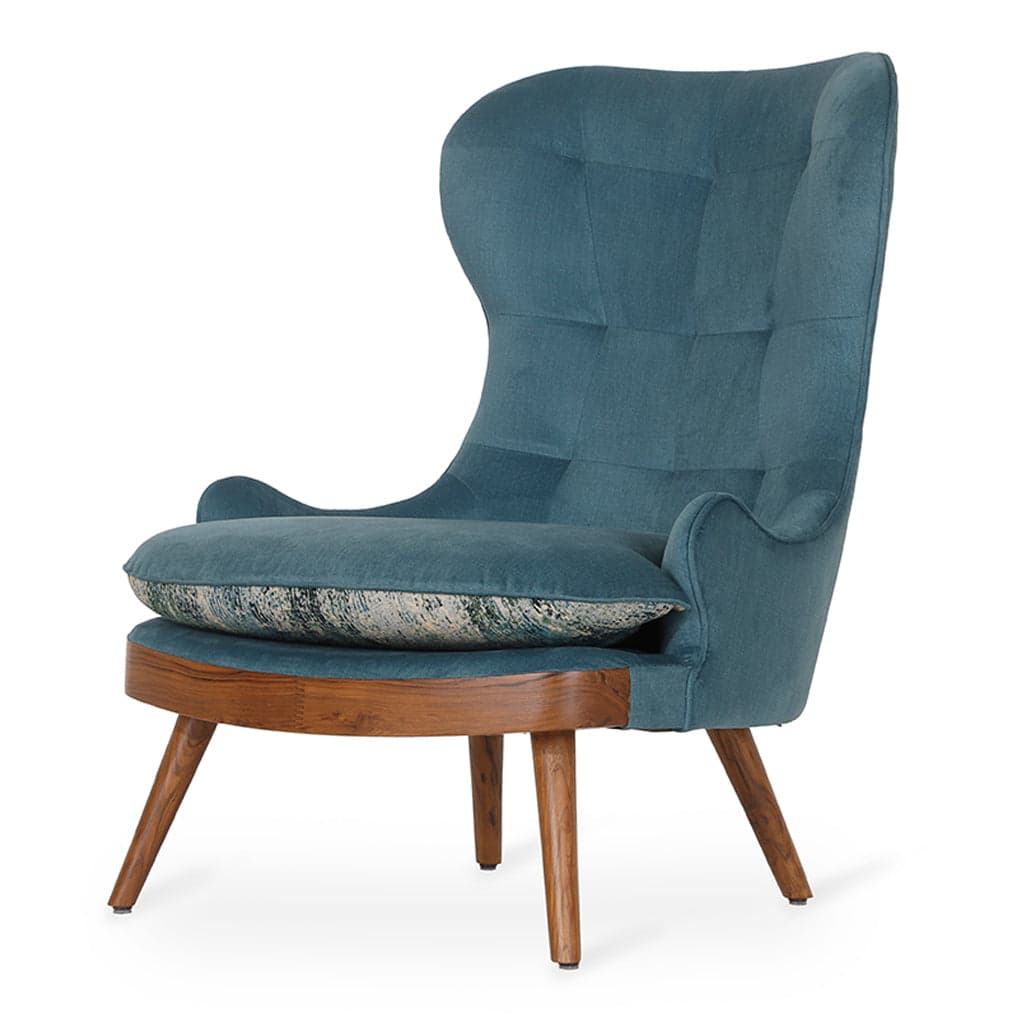 Dubu - Teak Lounge Chair, Blue Fabric by Alankaram
