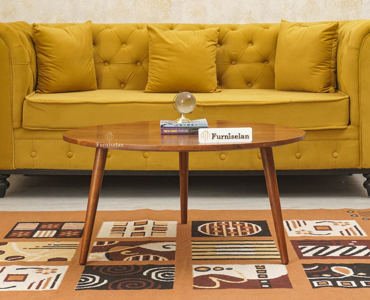 Pearl Solid Wood Round Coffee Table - (Brown Finish) by Furniselan