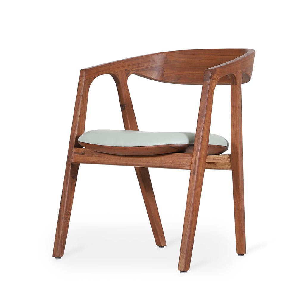 Ince - Teak Dining Chair, Wooden Back, Sky Blue Leatherette by Alankaram