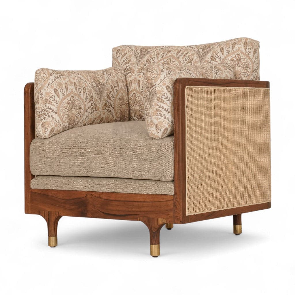 Luk - Teak Club/Sofa Chair, Blue Fabric by Alankaram