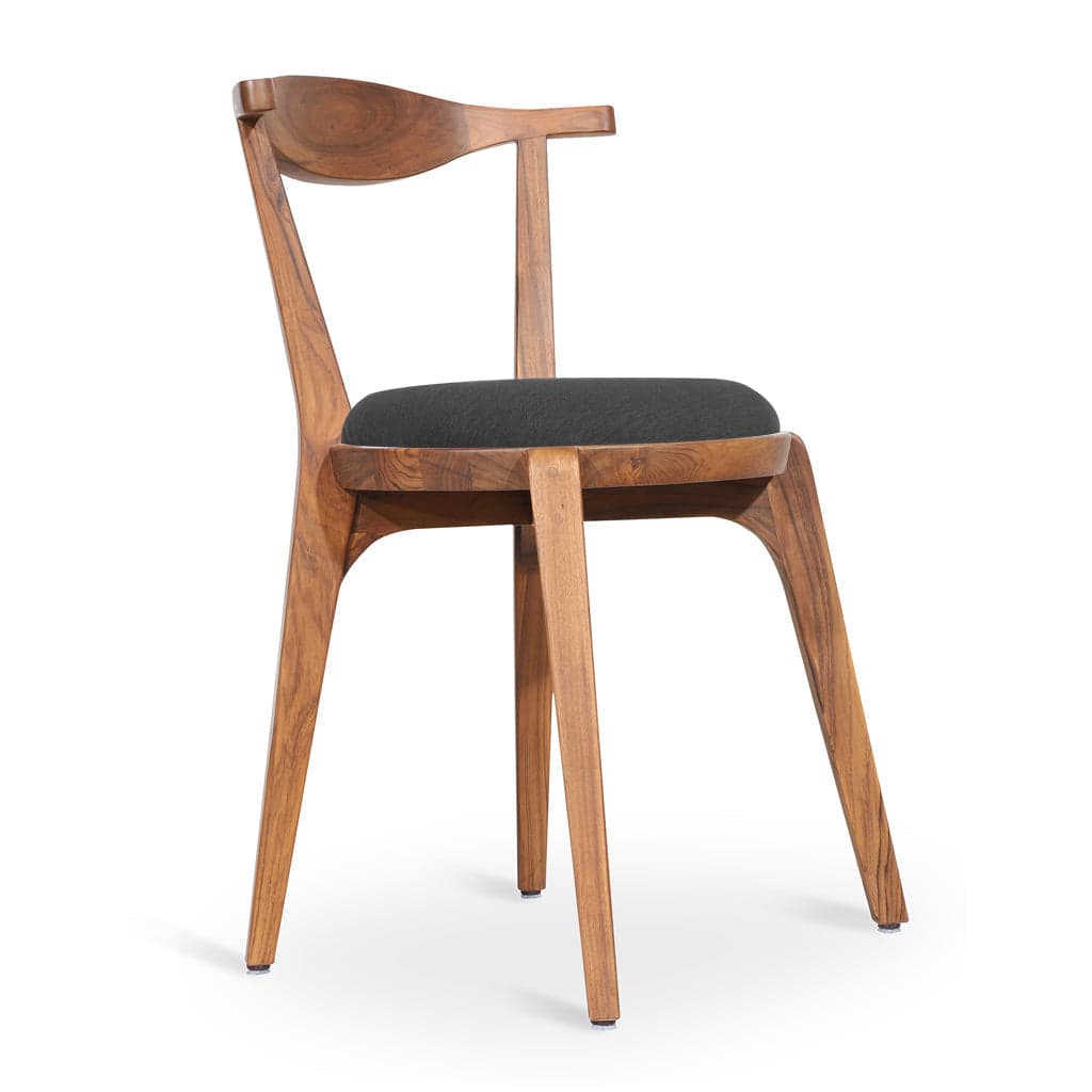 Dogo - Teak Dining Chair, Upholstered Seat, Black Fabric by Alankaram