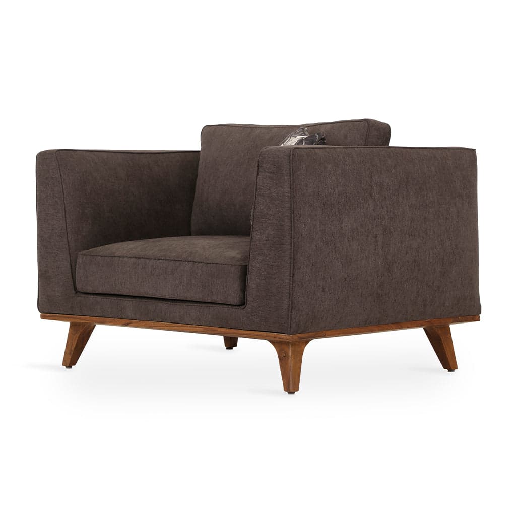 Mihla - Teak Club/Sofa Chair, Brown Fabric by Alankaram