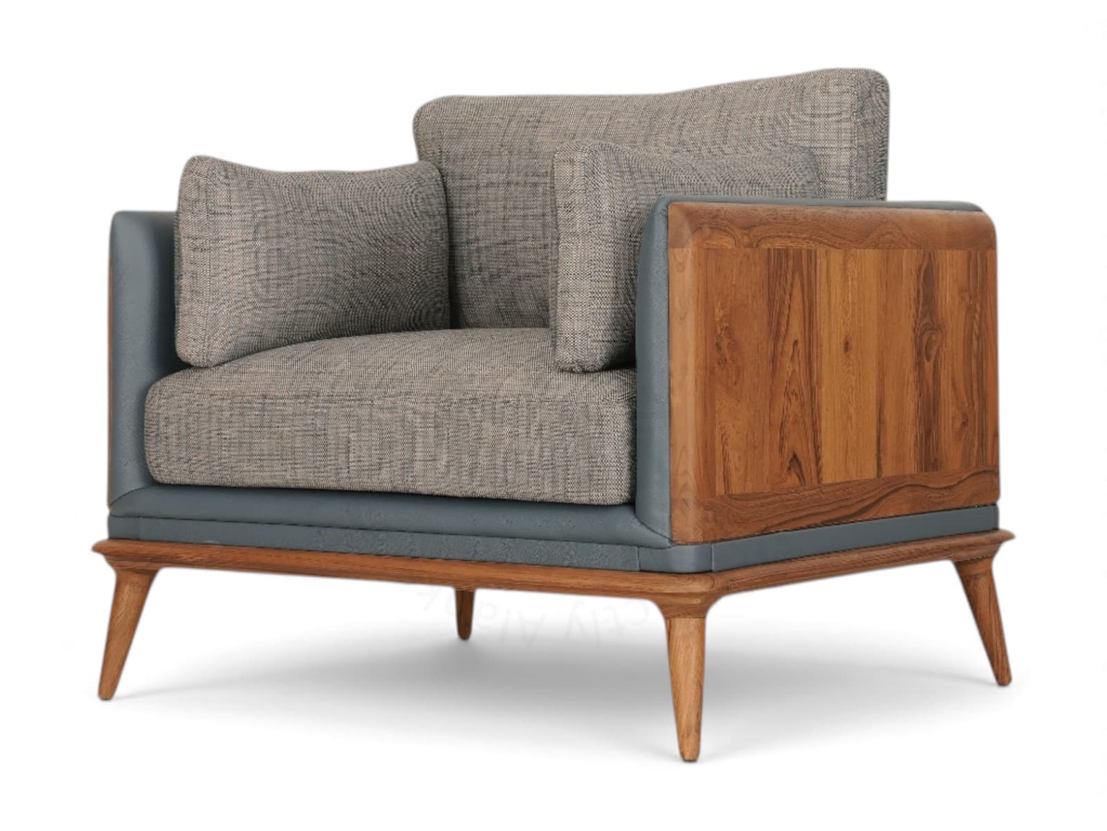Mysig - Teak Club/Sofa Chair, Upholstered back by Alankaram