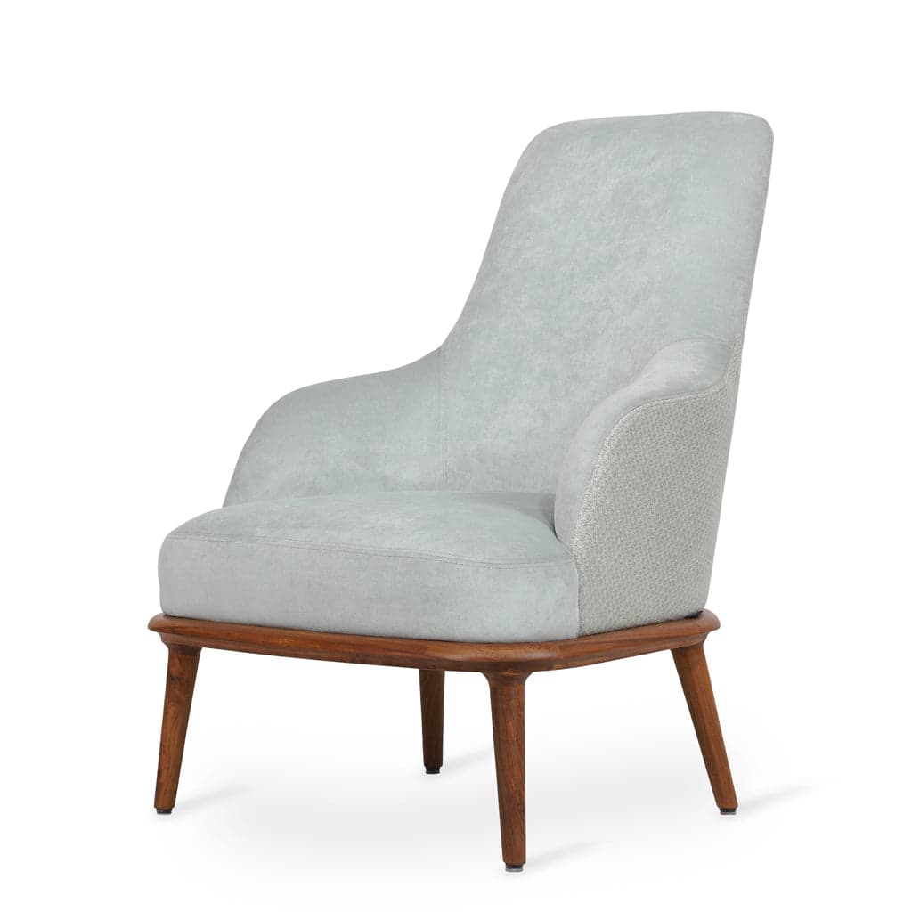Iyi -Teak Lounge Chair, Light Blue Fabric by Alankaram