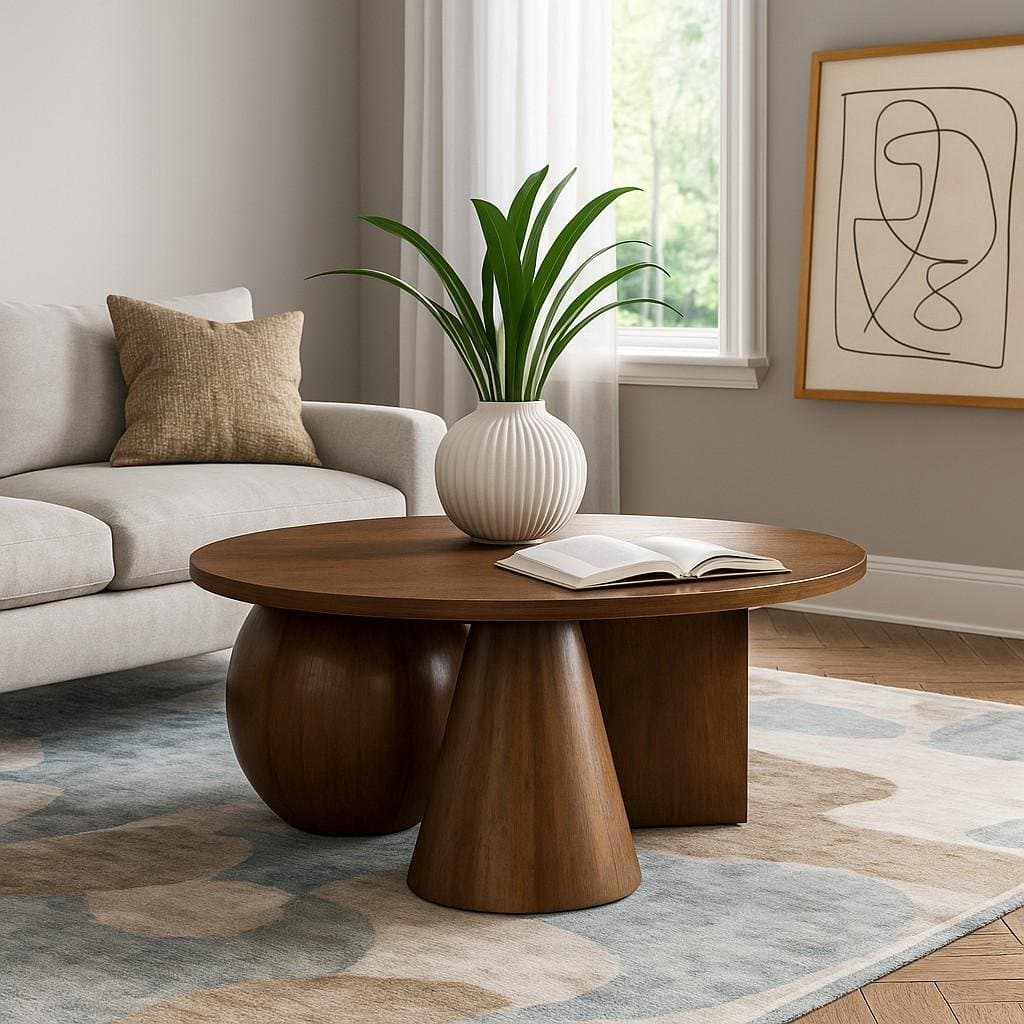 Modvella Round Wooden Coffee Table with Sculptural Cone & Sphere Base-Wooden Slice by Wooden Slice