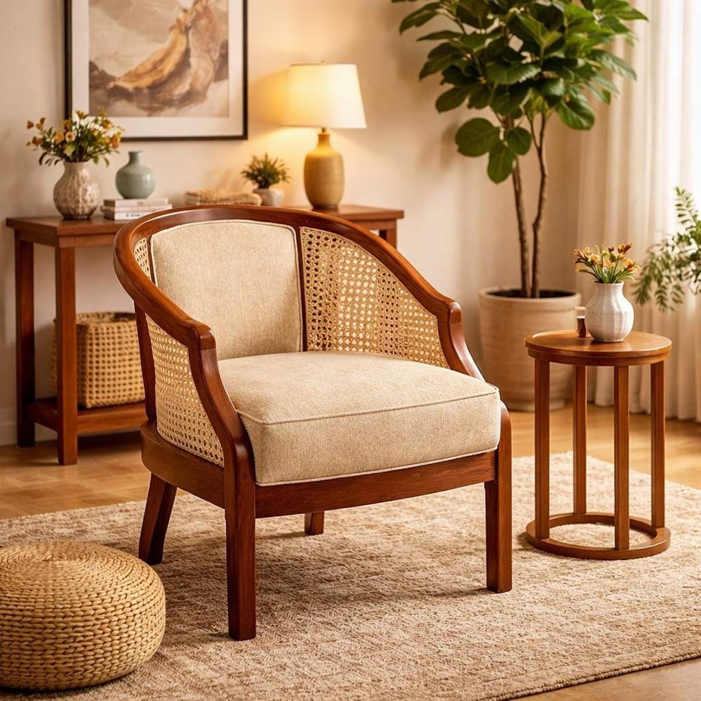 CaneLux Heritage Sheesham Wood Cane Armchair with Cushioned Seat- Wooden Slice by Wooden Slice