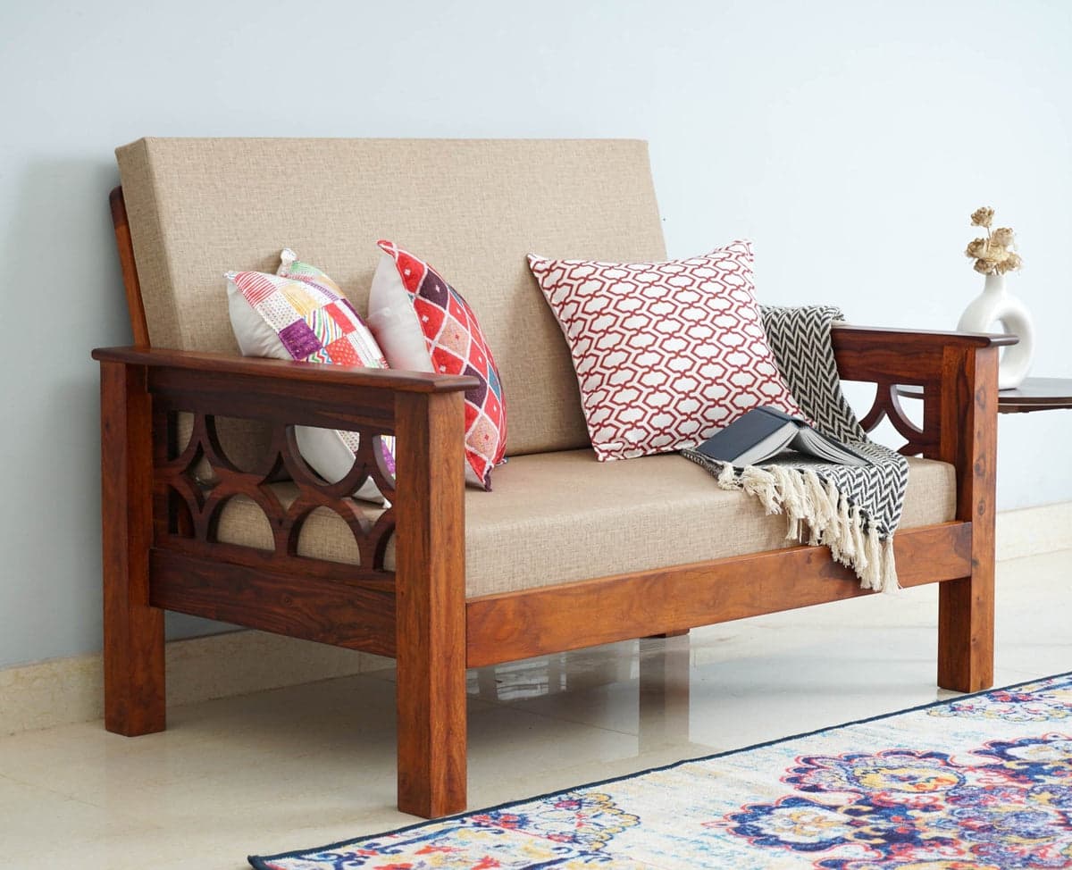 Delhi Sheesham Wood 2 Seater Sofa - (Maple Finish) by Furniselan