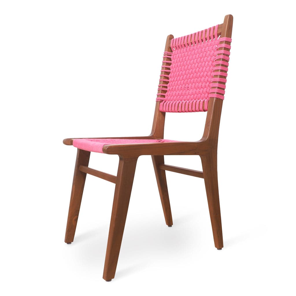 Asandi - Teak Dining Chair, Full Pink Woven by Alankaram