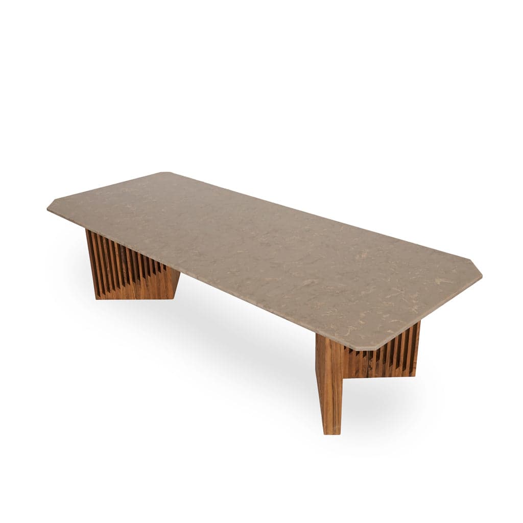 Tyllog - Eight Seater Teak Dining Table, Stone Top by Alankaram