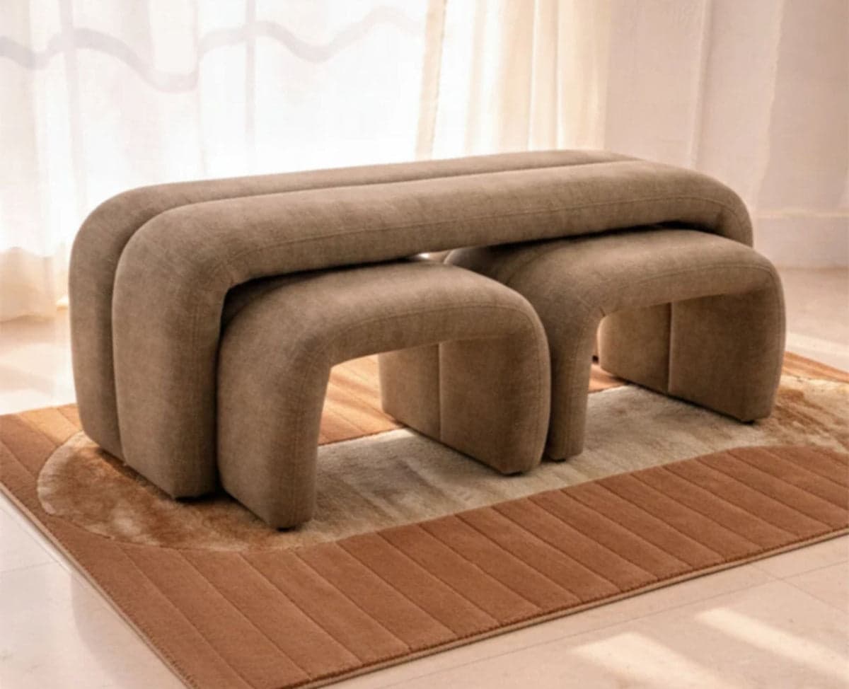 Hampstead Cotton Bench with Stool - (Light Brown) by Furniselan