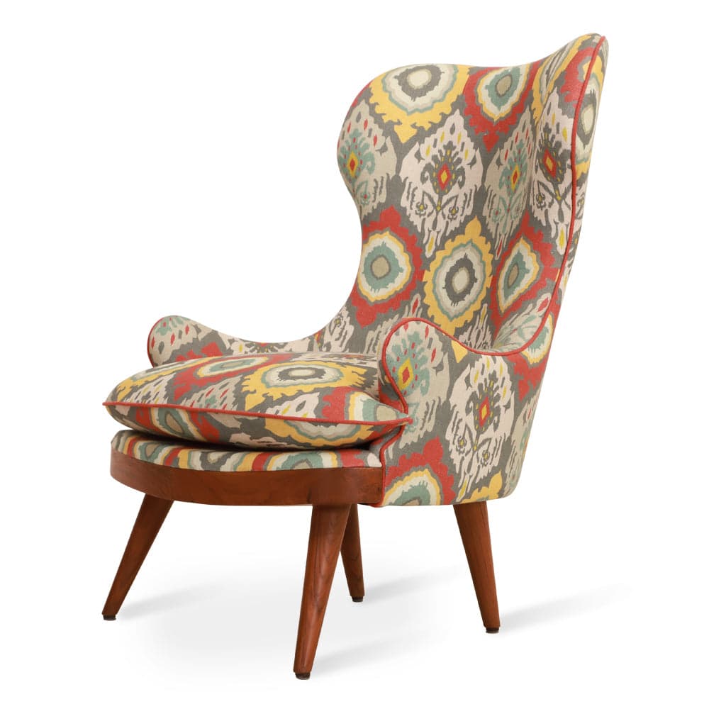 Dubu - Teak Lounge Chair, Multicolor Printed Fabric by Alankaram