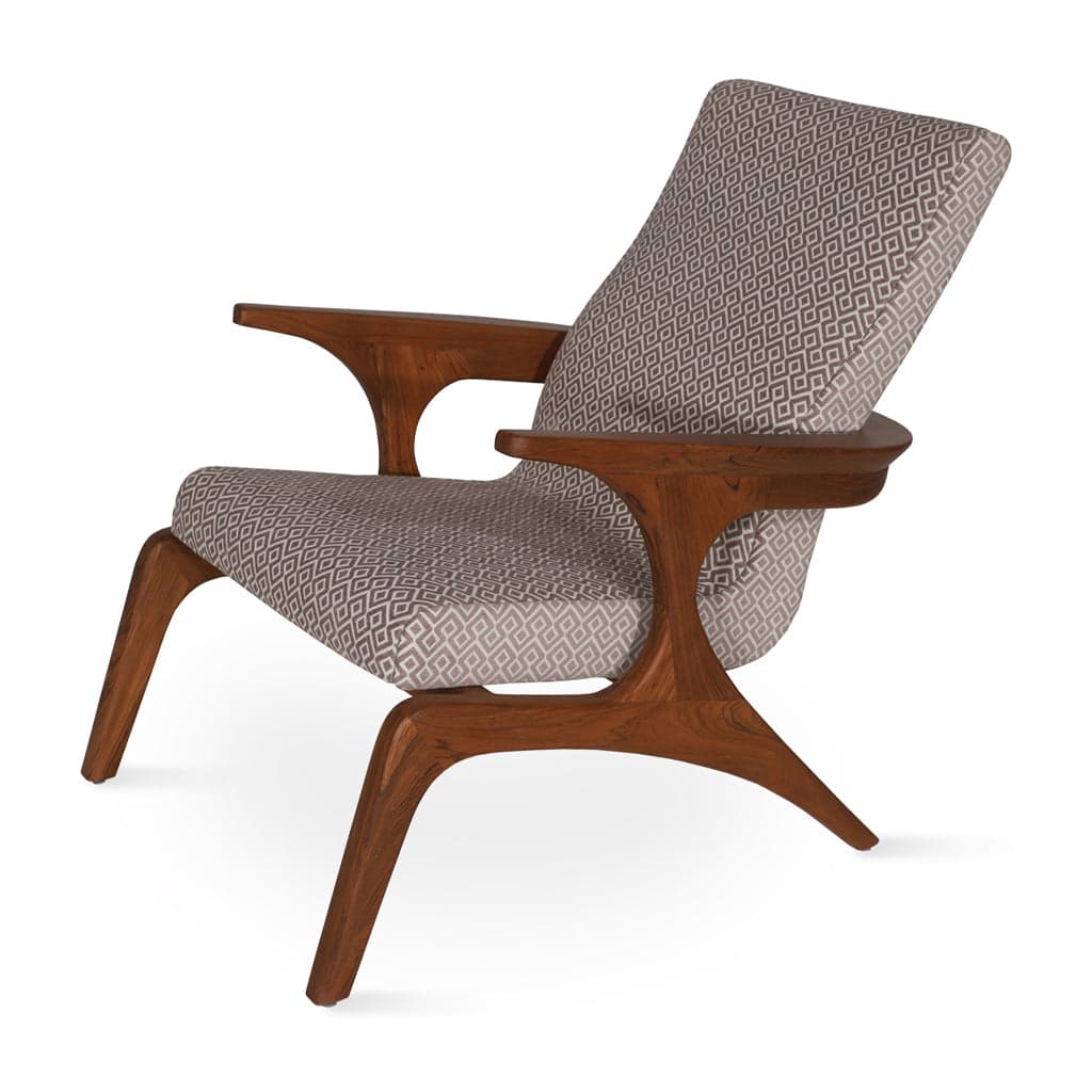 Piko - Teak Lounge Chair Cream Printed Fabric by Alankaram