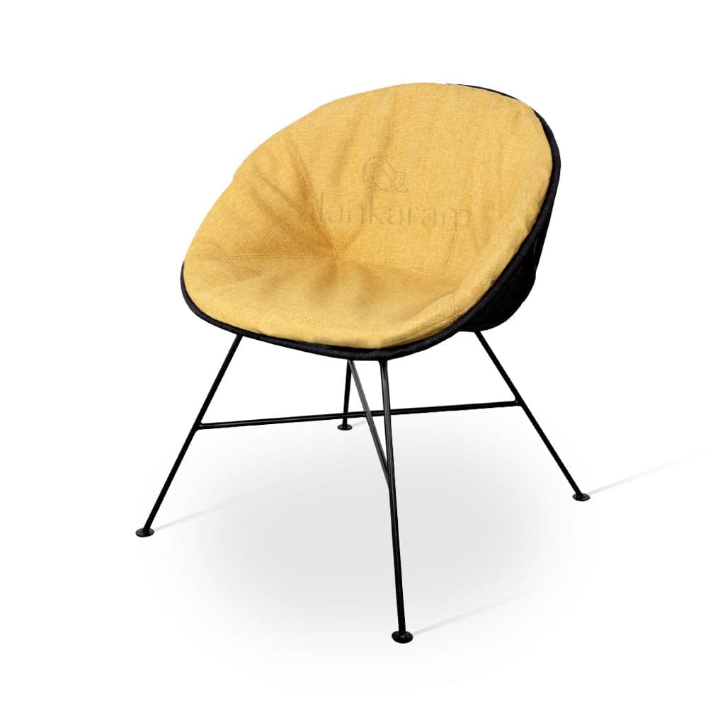 Orgu - Metal Dining Chair, Woven & Loose Upholstered, Yellow and Black Fabric by Alankaram