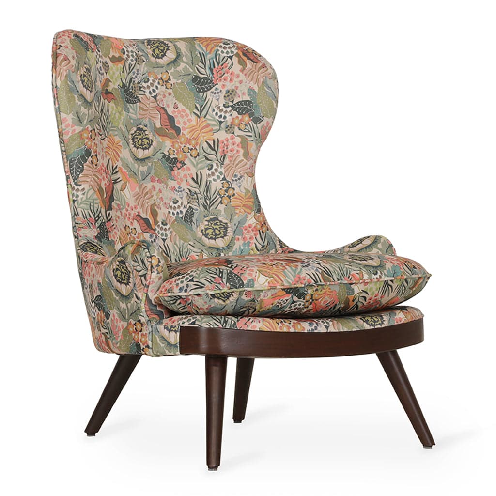 Dubu - Ash/Oak/Beech Lounge Chair, Stained, Multicolor Printed Fabric 2 by Alankaram