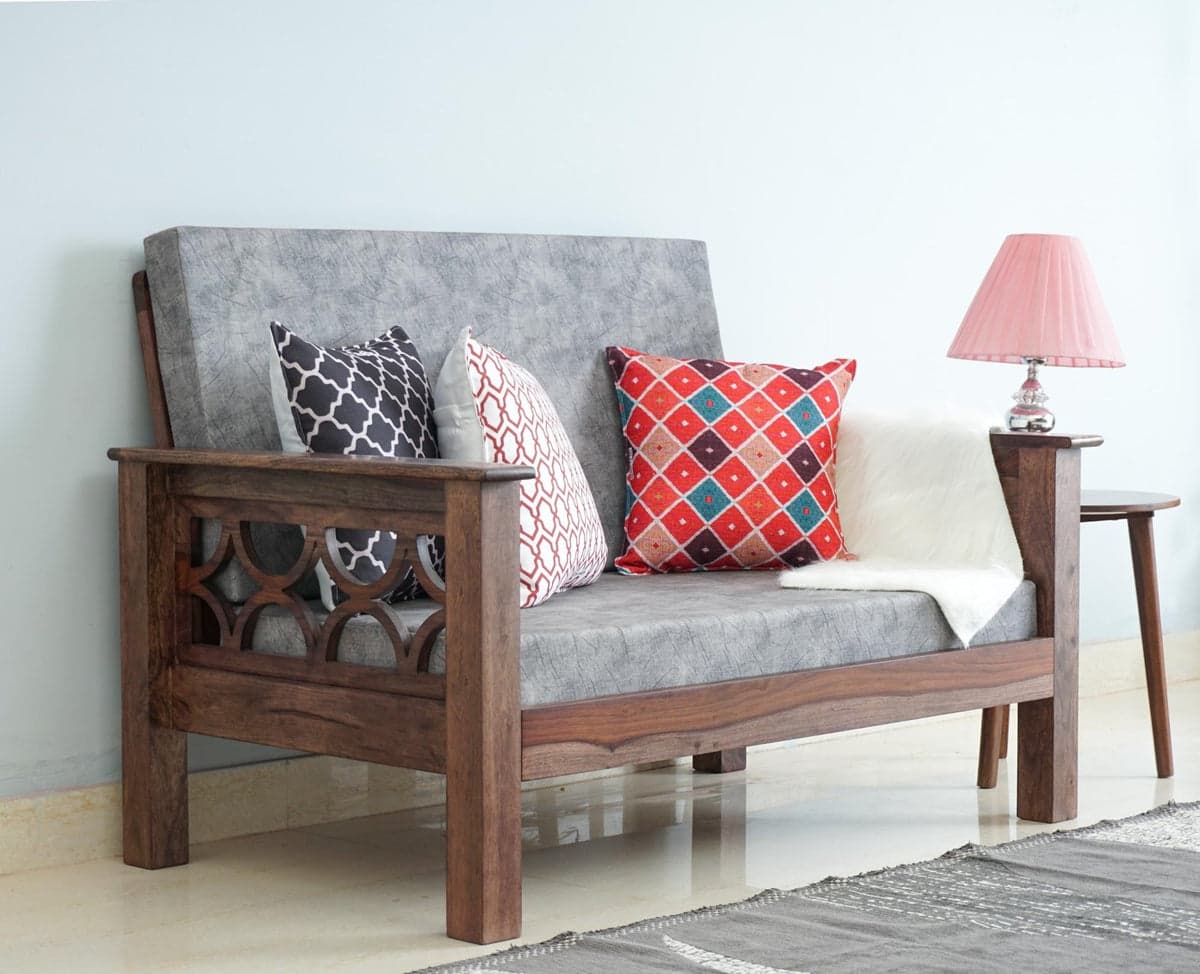 Delhi Sheesham Wood 2 Seater Sofa - (Grey Finish) by Furniselan