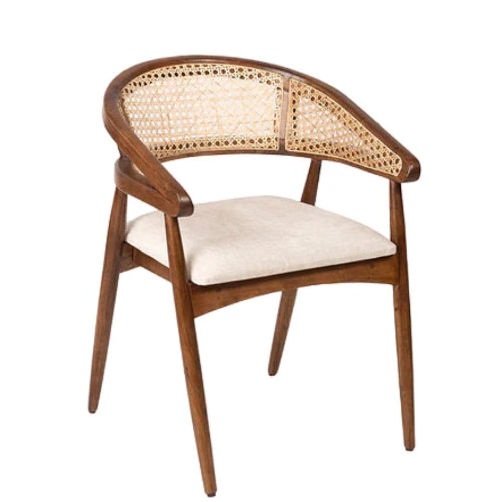 Sheesham wood restaurant cafe accent arm chair with rattan cane work & seat cushion by Furnhands