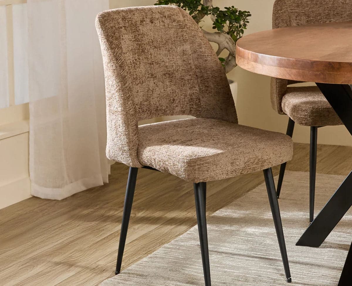 Axionix Flor Dining Chair – Modern Upholstered Dining Chair for Home & Café - (Textured Dark Beige) by Furniselan