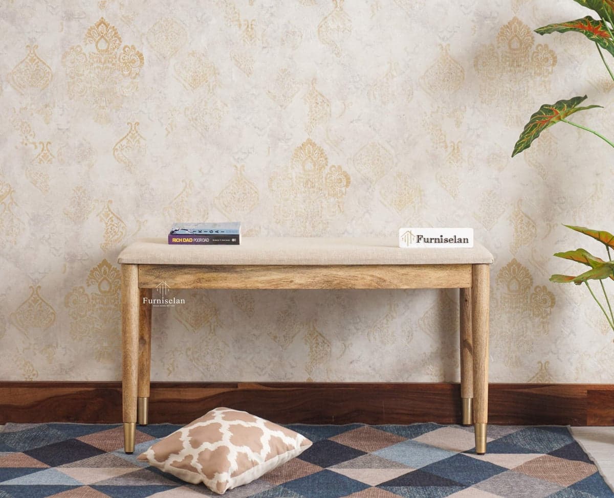 Boston Solid Wood two Seater Bench - (Natural Finish) by Furniselan