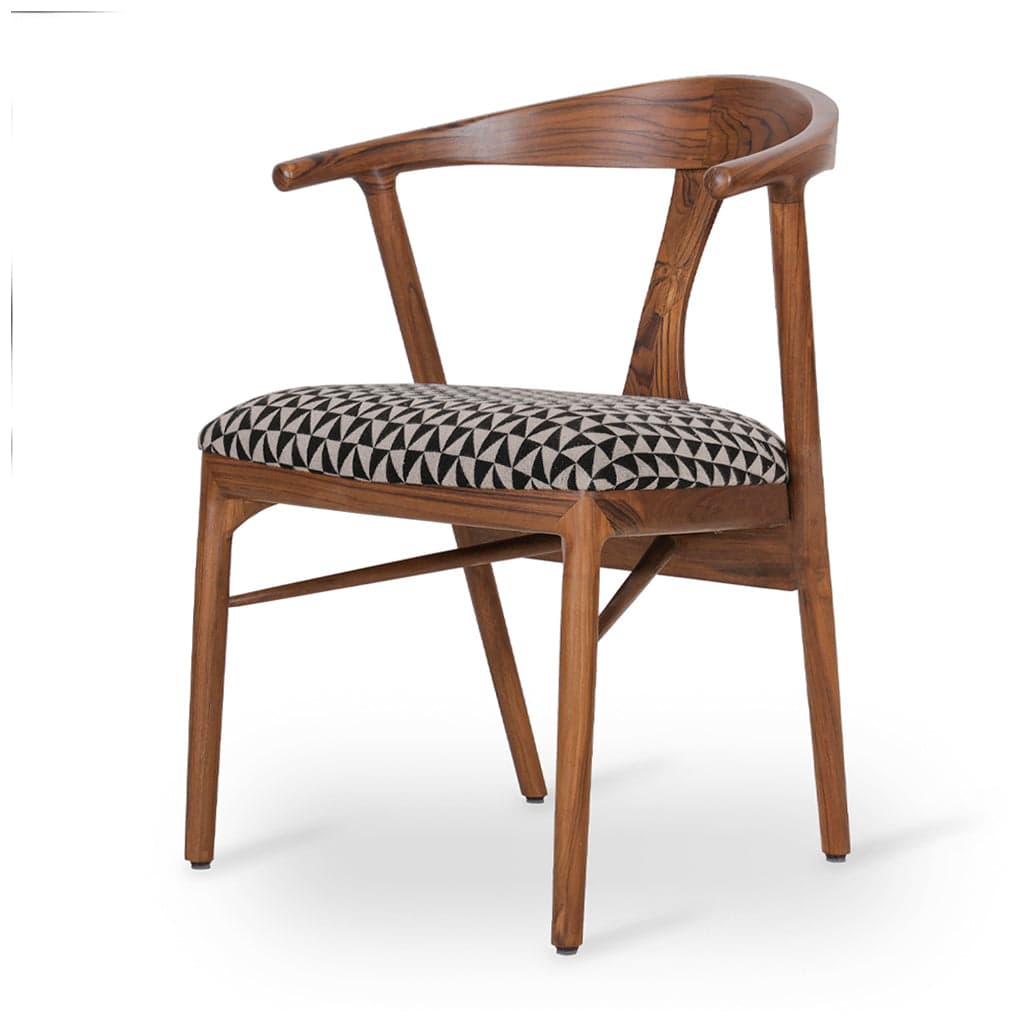 Ploot - Teak Dining Chair, Upholstered Seat, Blue Fabric by Alankaram