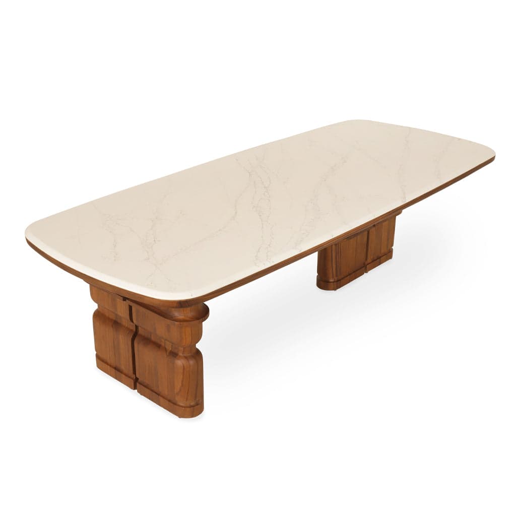 Nyora - Teak Dining Table with Quartz Top by Alankaram