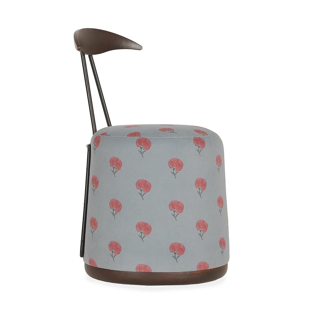 Credu - Ash/Oak/Beech Dining Chair, Stained, Cyan Blue Printed Fabric by Alankaram
