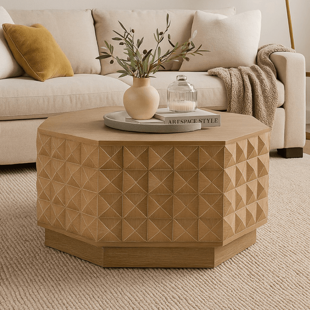 Falvero Handcrafted Mango Wood Coffee Table – Modern Geometric Designer Centre Table by Wooden Slice