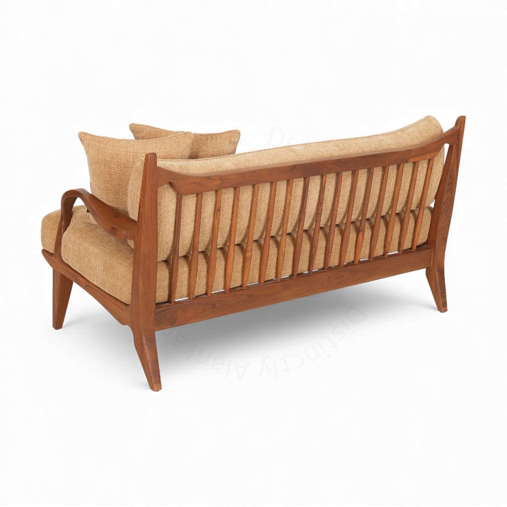 Araal - Two Seater Teak Sofa, Beige Upholstery by Alankaram