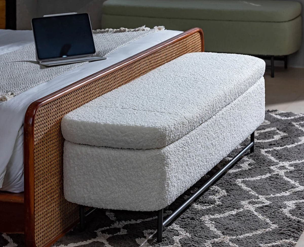Sequoia Polyester Storage Bench with Steel Leg - (White) by Furniselan