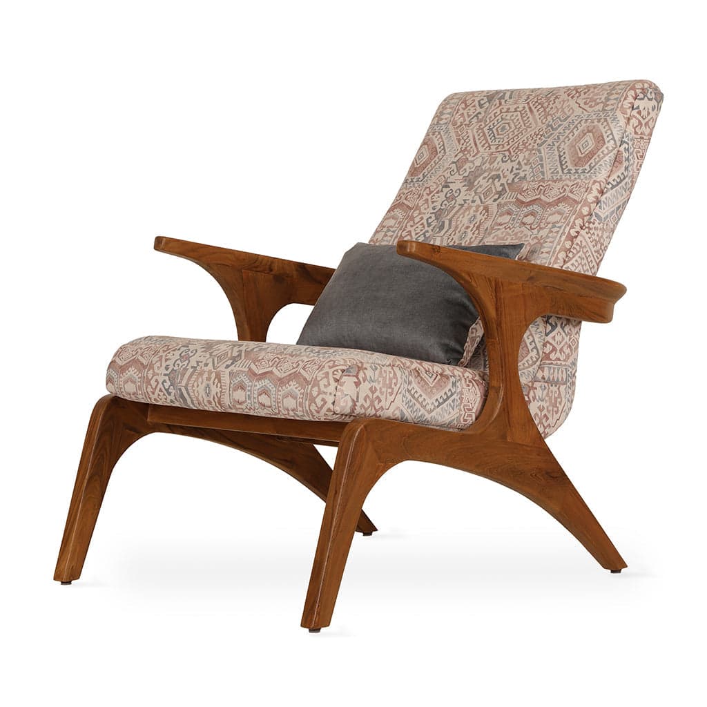 Piko -Teak Lounge Chair Multicolor Printed Fabric by Alankaram