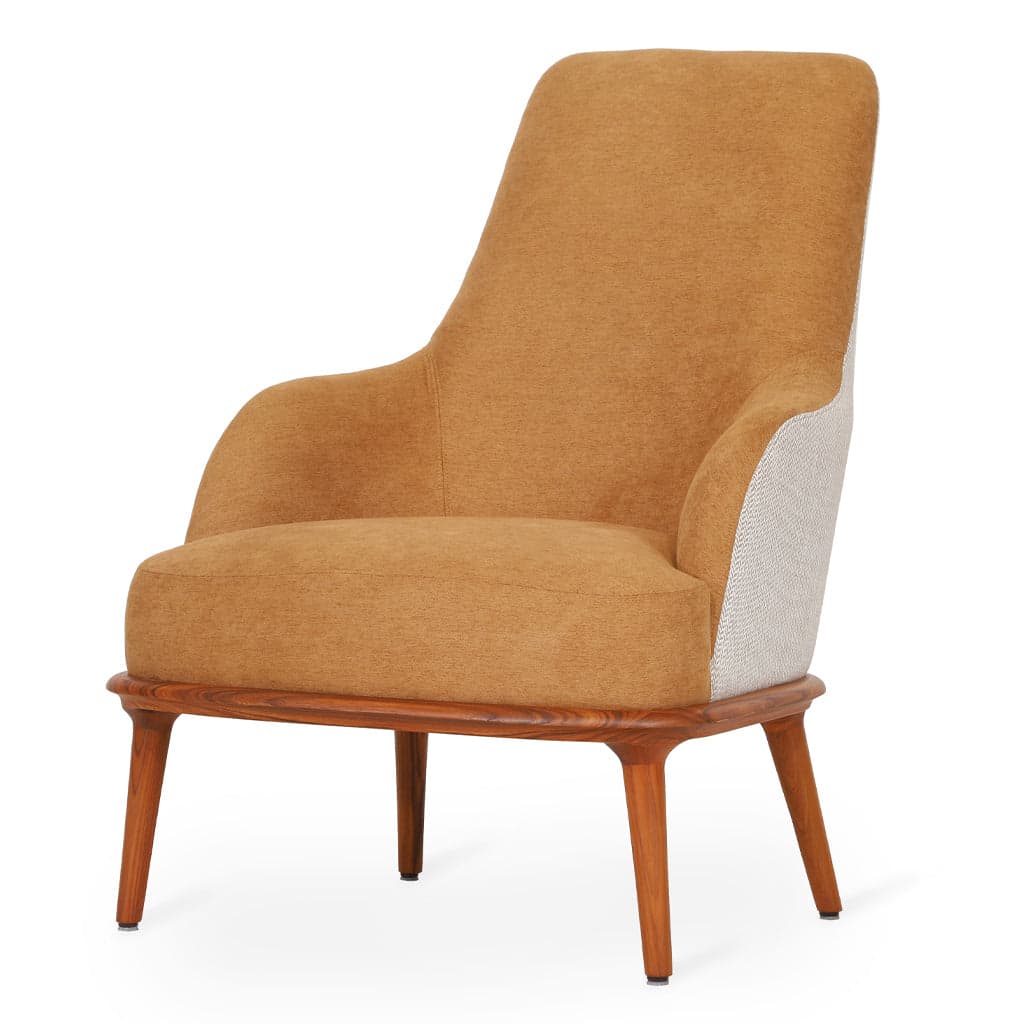 Iyi - Teak Lounge Chair, Light Yellow Fabric by Alankaram