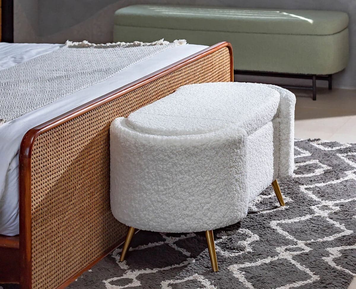 Islington Polyester Storage Bench With Steel Legs - (White) by Furniselan