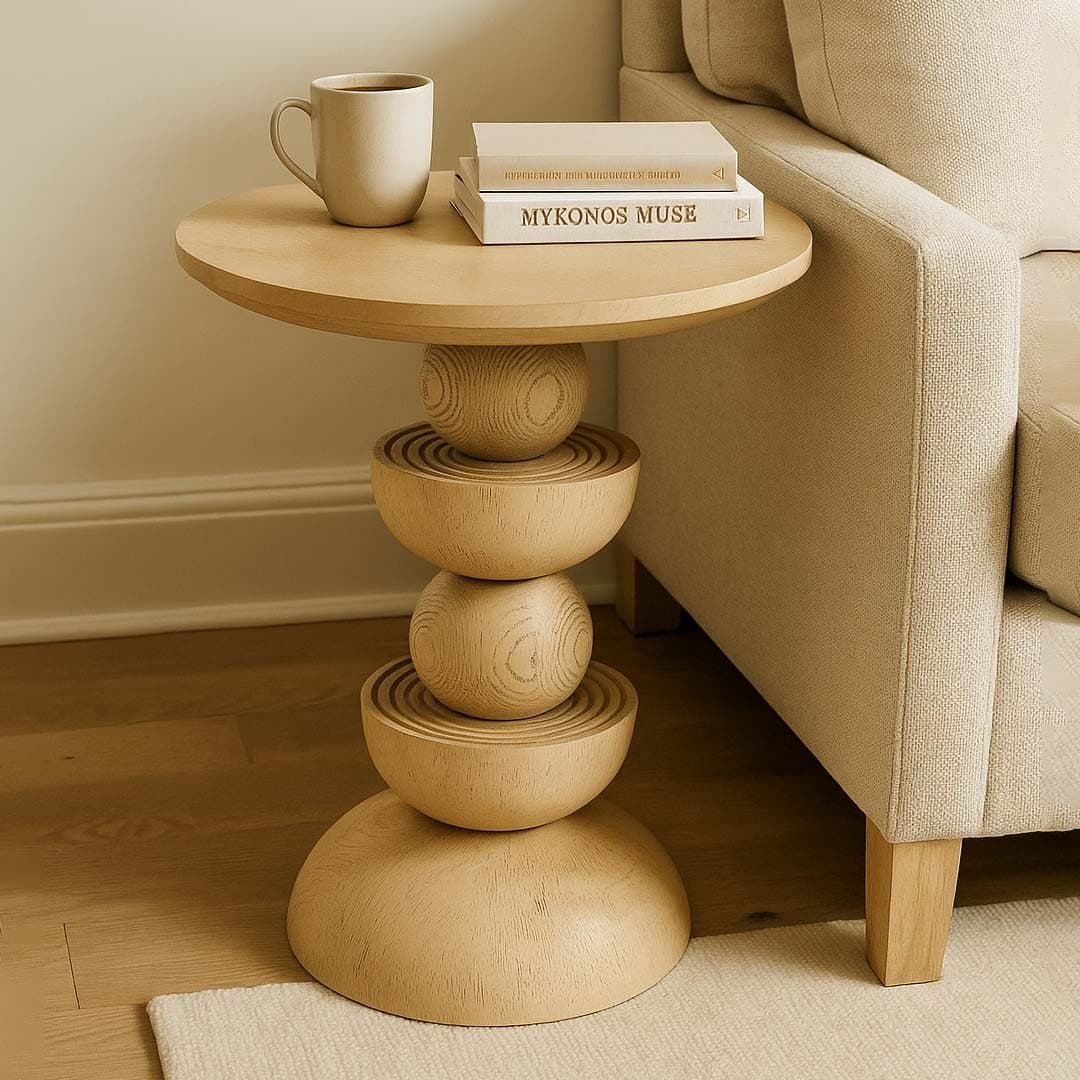 Artura Handcrafted Mango Wood Stacked Pedestal Side Table| Unique Console Design- Wooden Slice by Wooden Slice