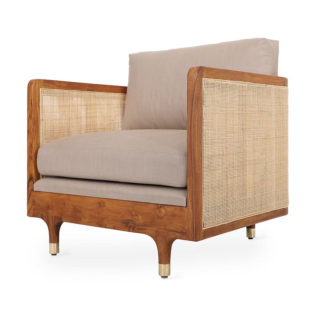 Luk - Teak Club/Sofa Chair, Beige Fabric by Alankaram