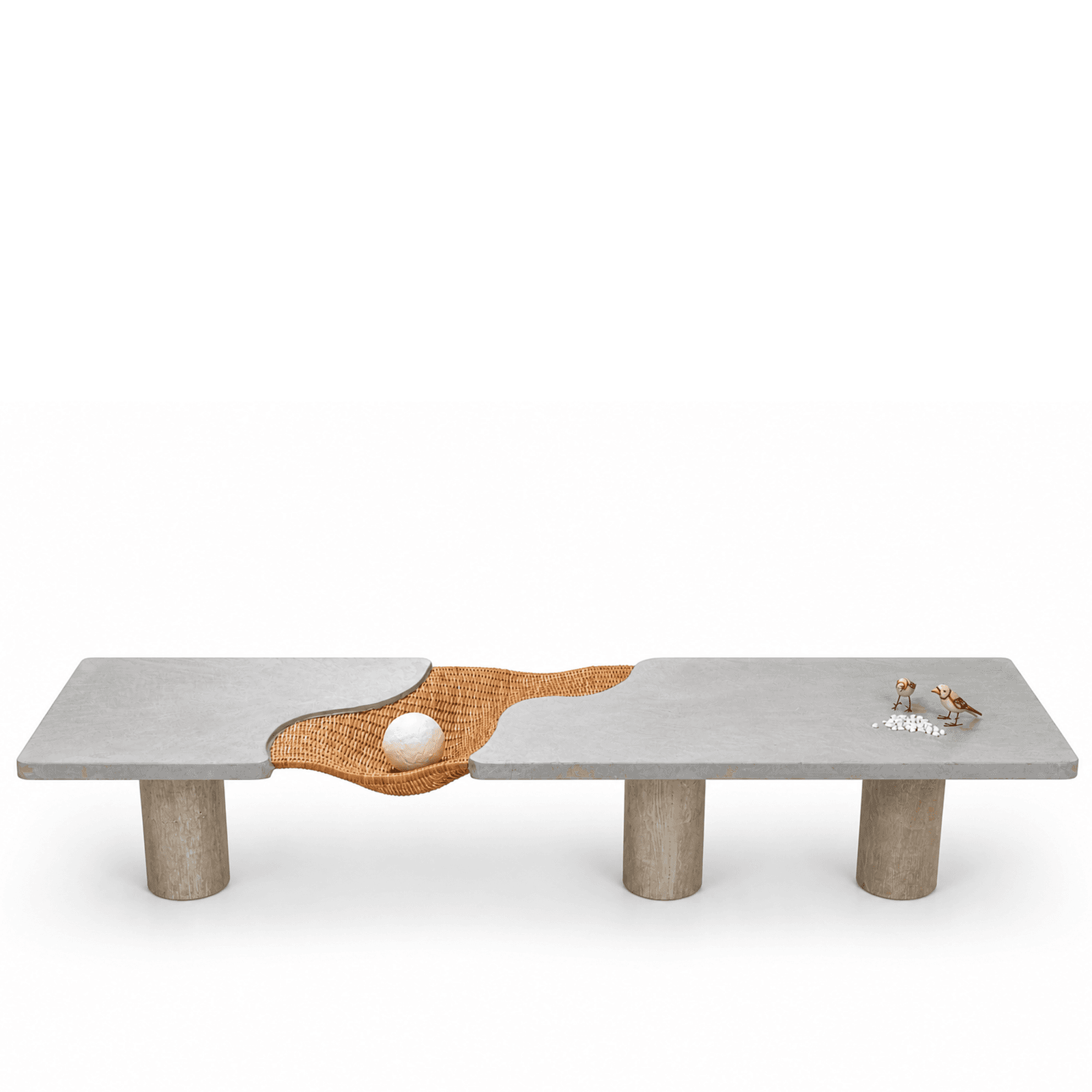 Concrete Furniture : Handcrafted Rattan & Concrete Low Height Console Table by Vakr