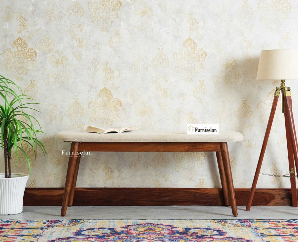 Antilia Wooden Three Seater Dining Bench Cushion Seat - (Teak Finish) by Furniselan