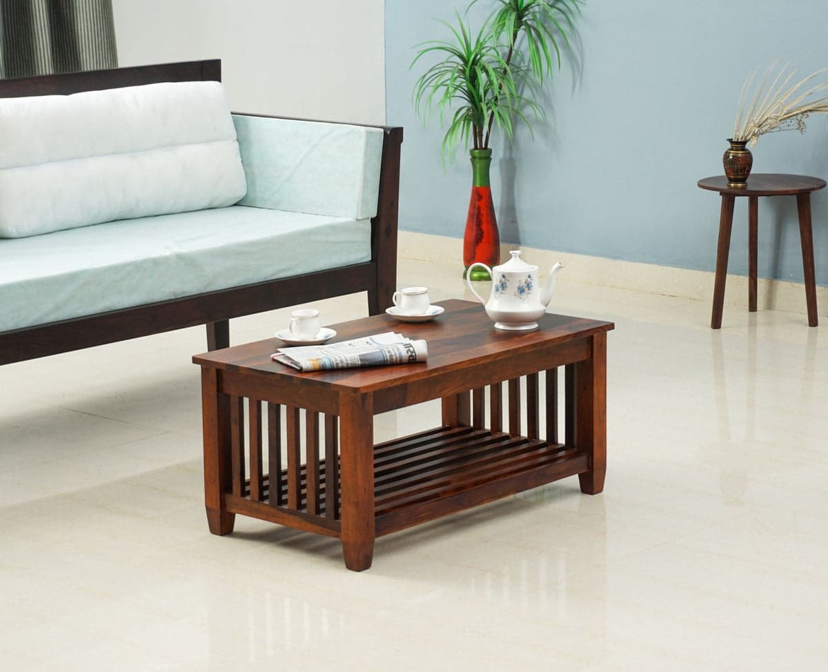 Kochi Solid Wood Coffee Table with shelves - (Maple Finish) by Furniselan