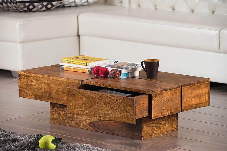 Solid Wood Contrast Coffee Table with Drawer by Saraf Furniture