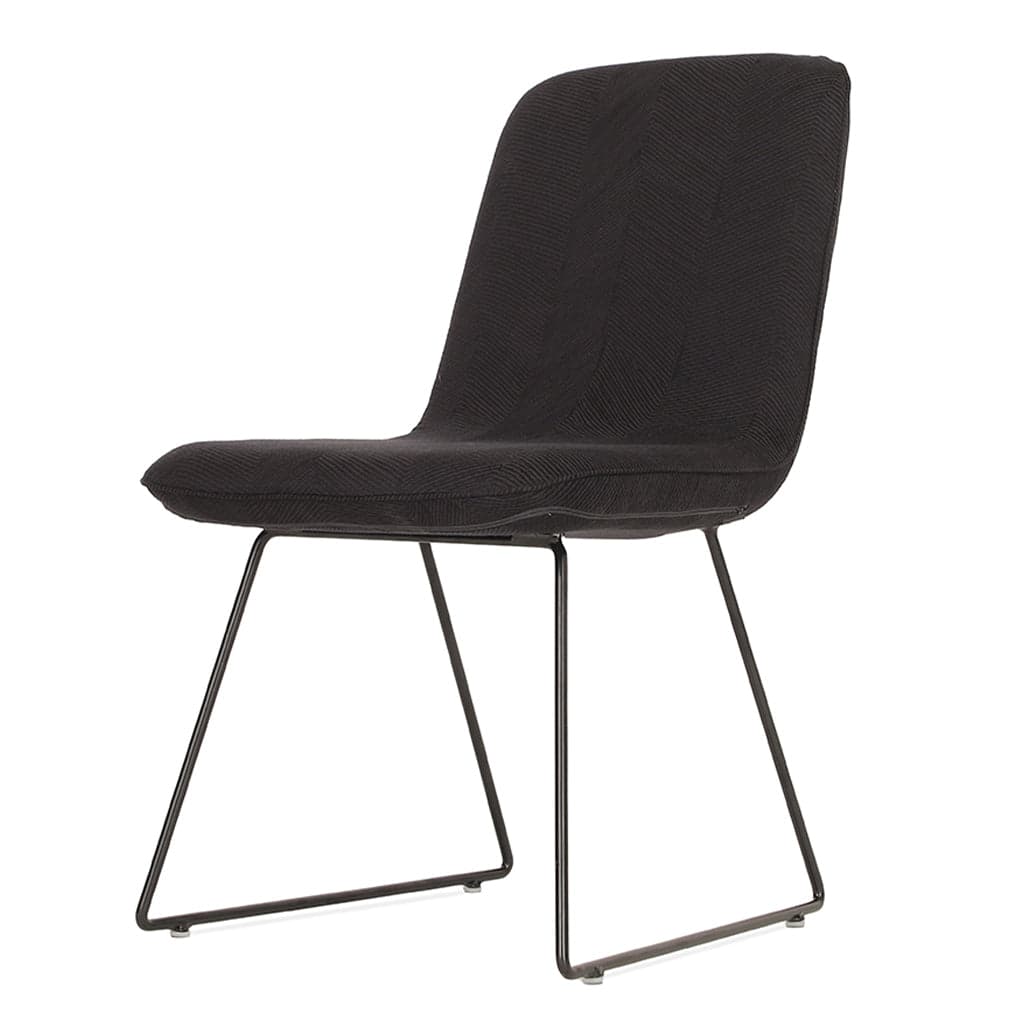 Poro - Metal Dining Chair, Full Upholstered, Black Fabric by Alankaram