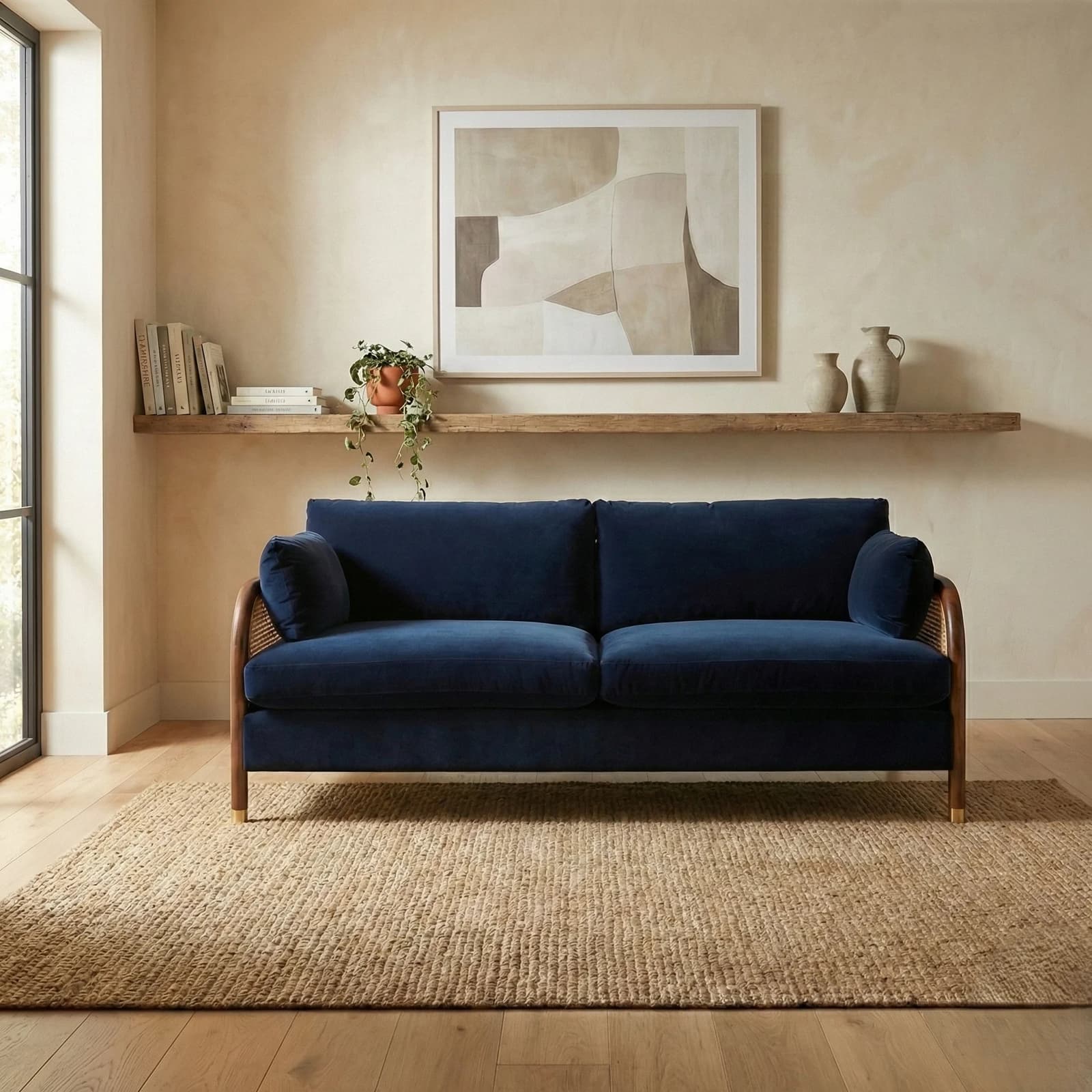 Bleu Nuit Acacia Wood 3 Seater Rattan Sofa by Homes of Rajasthan