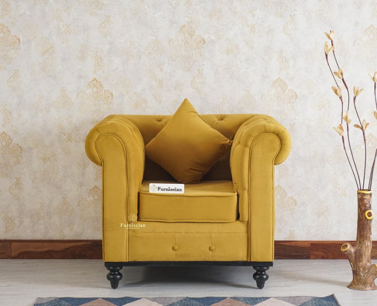 Amberline One Seater Sofa Upholstery Mustard Fabric - (Mustard) by Furniselan