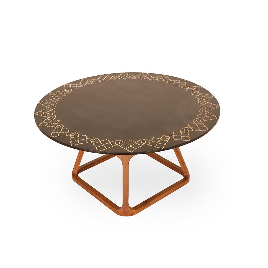 Krug - Teak Dining Table, Stone Top, Brass Inlay by Alankaram