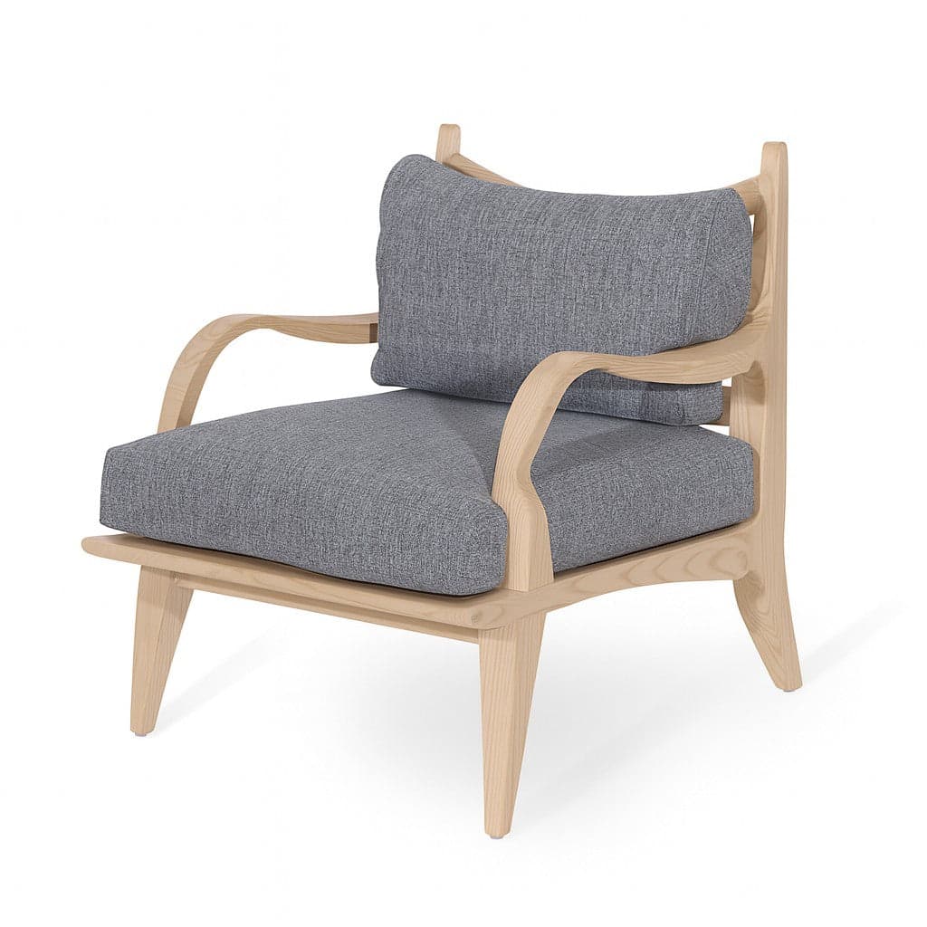 Araal - AshOakBeech Lounge Chair, Grey Fabric by Alankaram