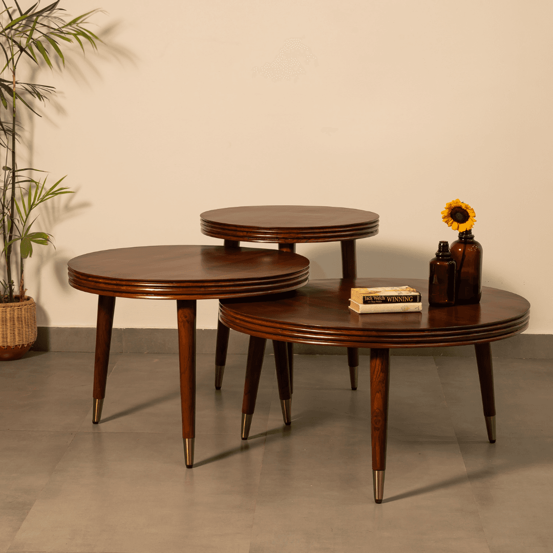 Trilaya Teakwood nested Table by Opaque studio