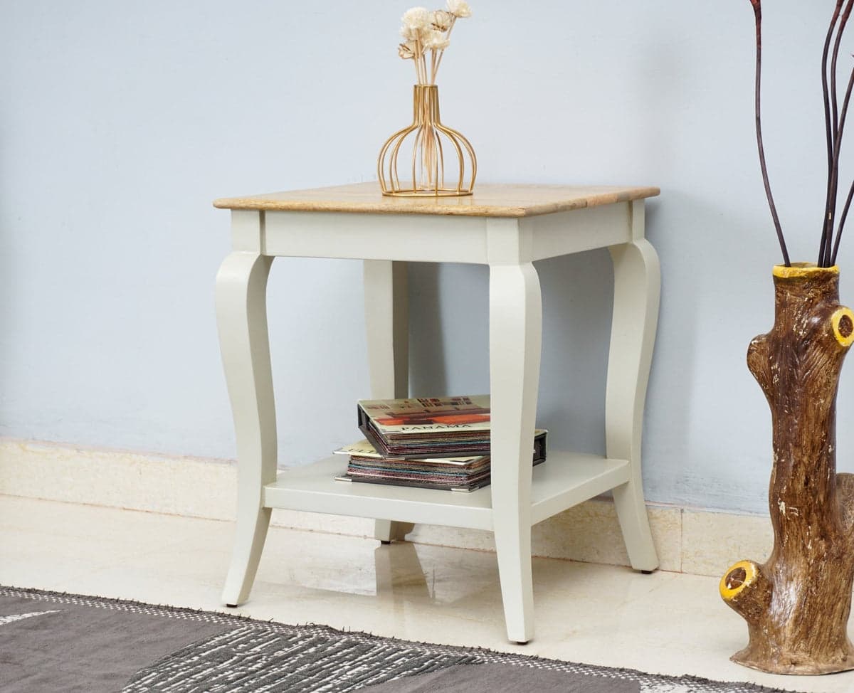 Alexandria Solid Wood End Table - (Frosty White) by Furniselan