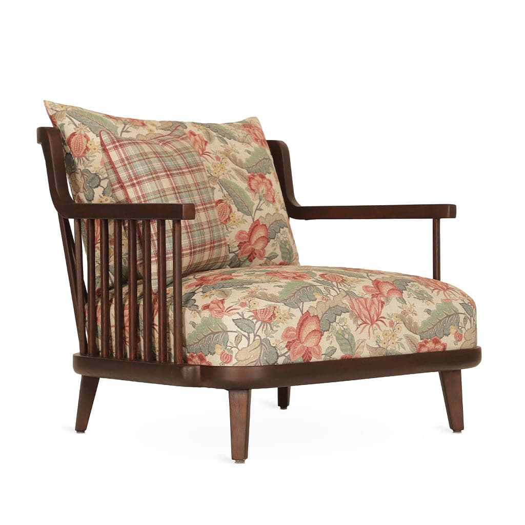 Lega -Ash/Oak/Beech Lounge Chair, Stained, Multicolor Printed Fabric 2 by Alankaram